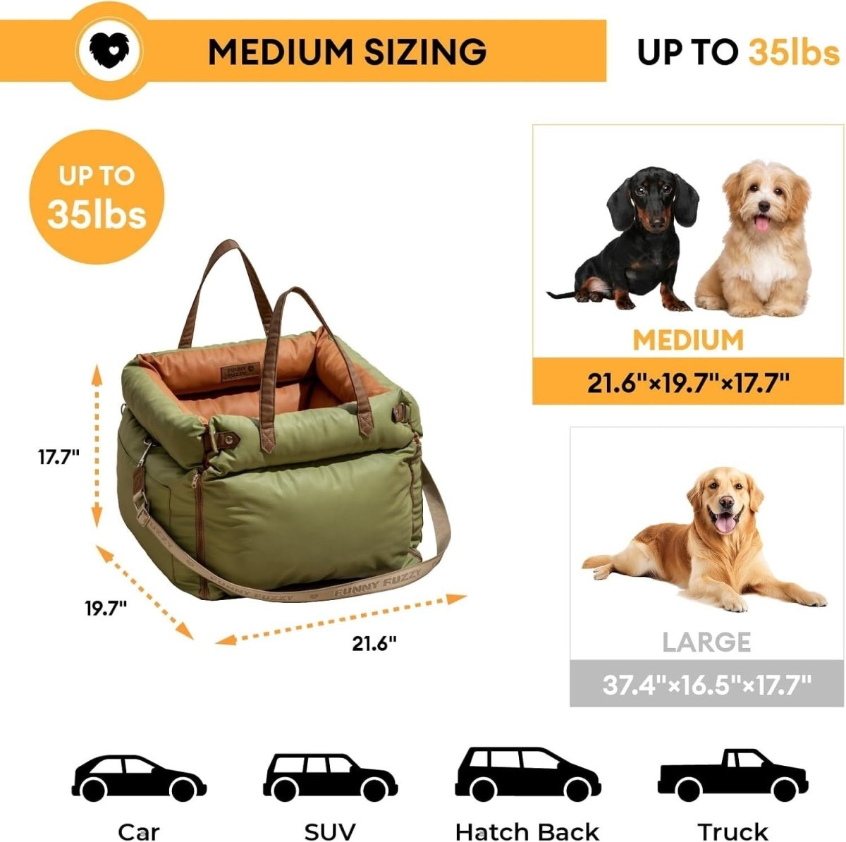 Waterproof Dog Car Seat Bed 3 in 1 Booster Travel Carrier Up to 35lb - Kwikley