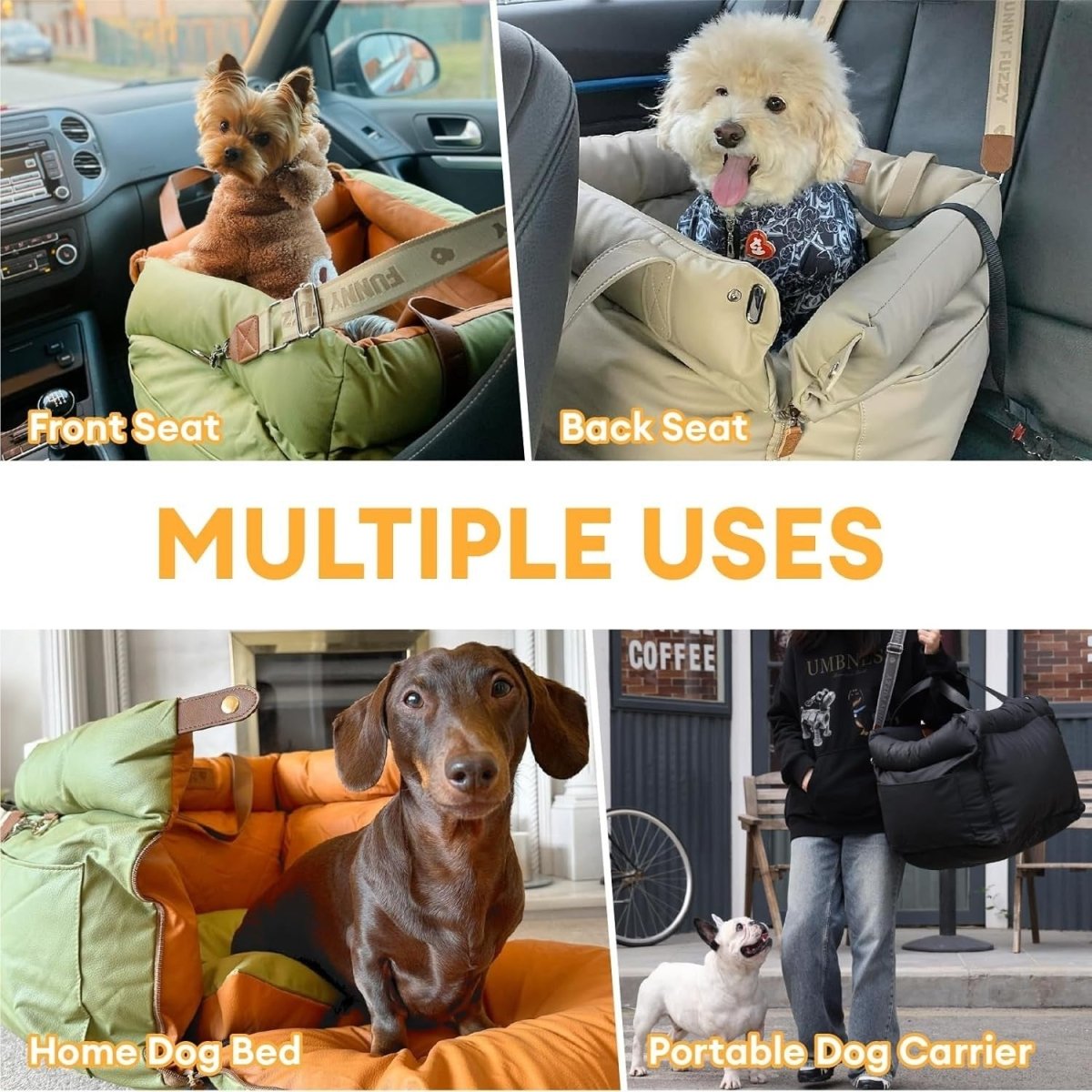 Waterproof Dog Car Seat Bed 3 in 1 Booster Travel Carrier Up to 35lb - Kwikley
