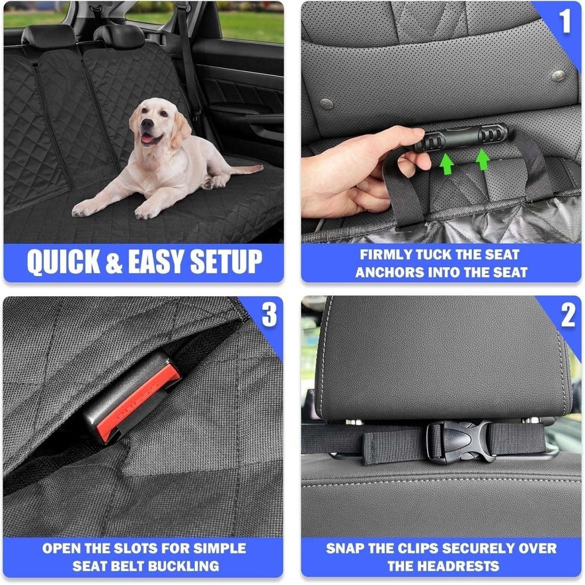 Waterproof Dog Car Seat Cover 60/40 Split Rear Bench Protector - Kwikley