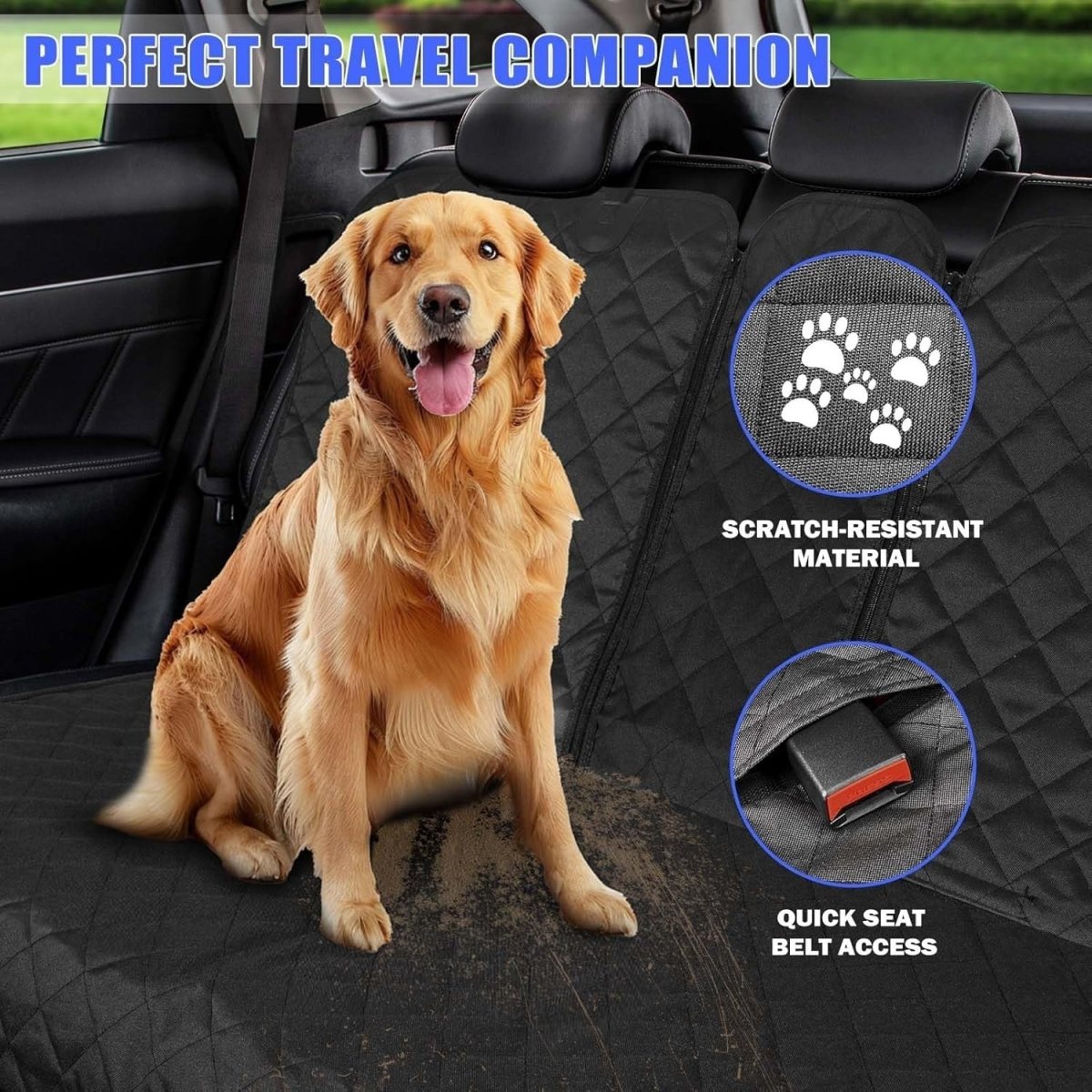 Waterproof Dog Car Seat Cover 60/40 Split Rear Bench Protector - Kwikley