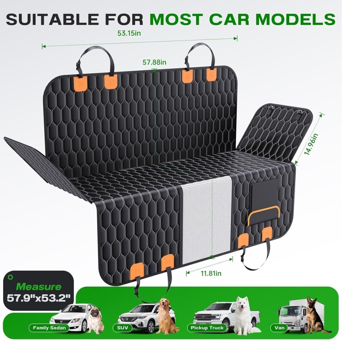 Waterproof Dog Car Seat Cover Hammock Mesh Window Non Slip 147x135cm - Kwikley