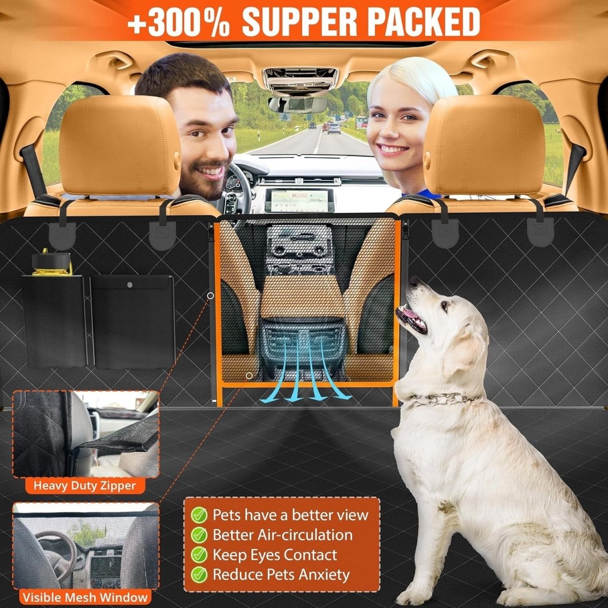 Waterproof Dog Car Seat Cover Hammock Mesh Window Rear Protector Black - Kwikley