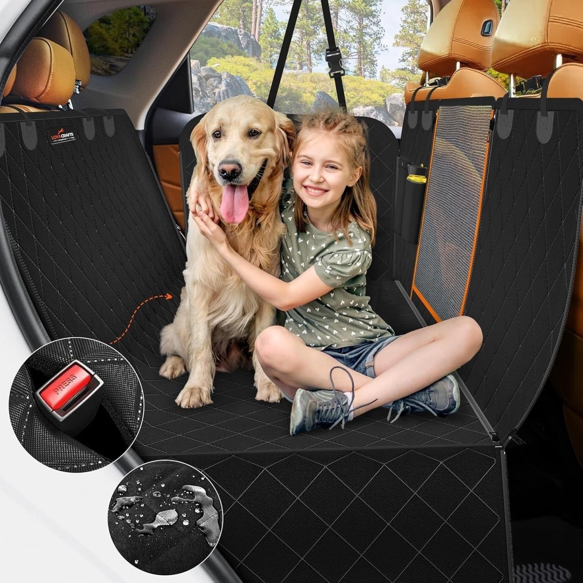 Waterproof Dog Car Seat Cover Hammock Mesh Window Rear Protector Black - Kwikley