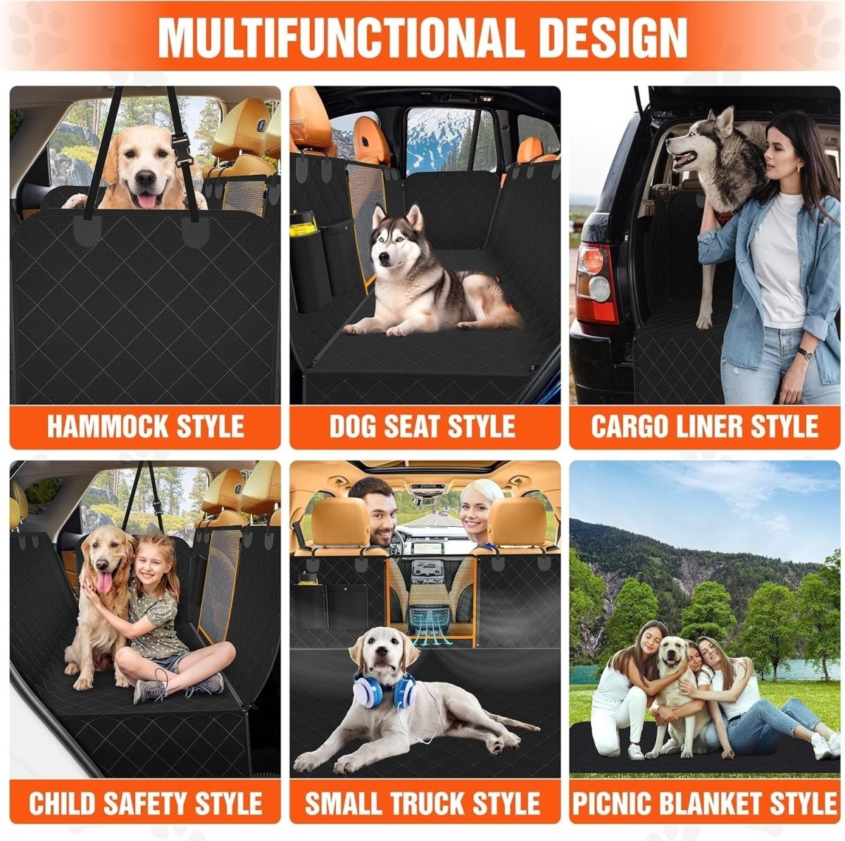 Waterproof Dog Car Seat Cover Hammock Mesh Window Rear Protector Black - Kwikley