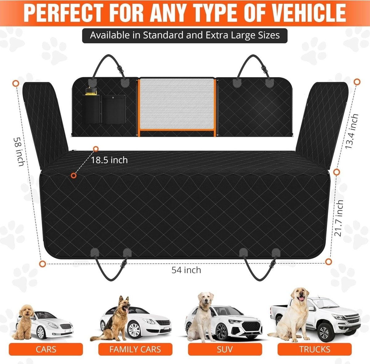Waterproof Dog Car Seat Cover Hammock Mesh Window Rear Protector Black - Kwikley