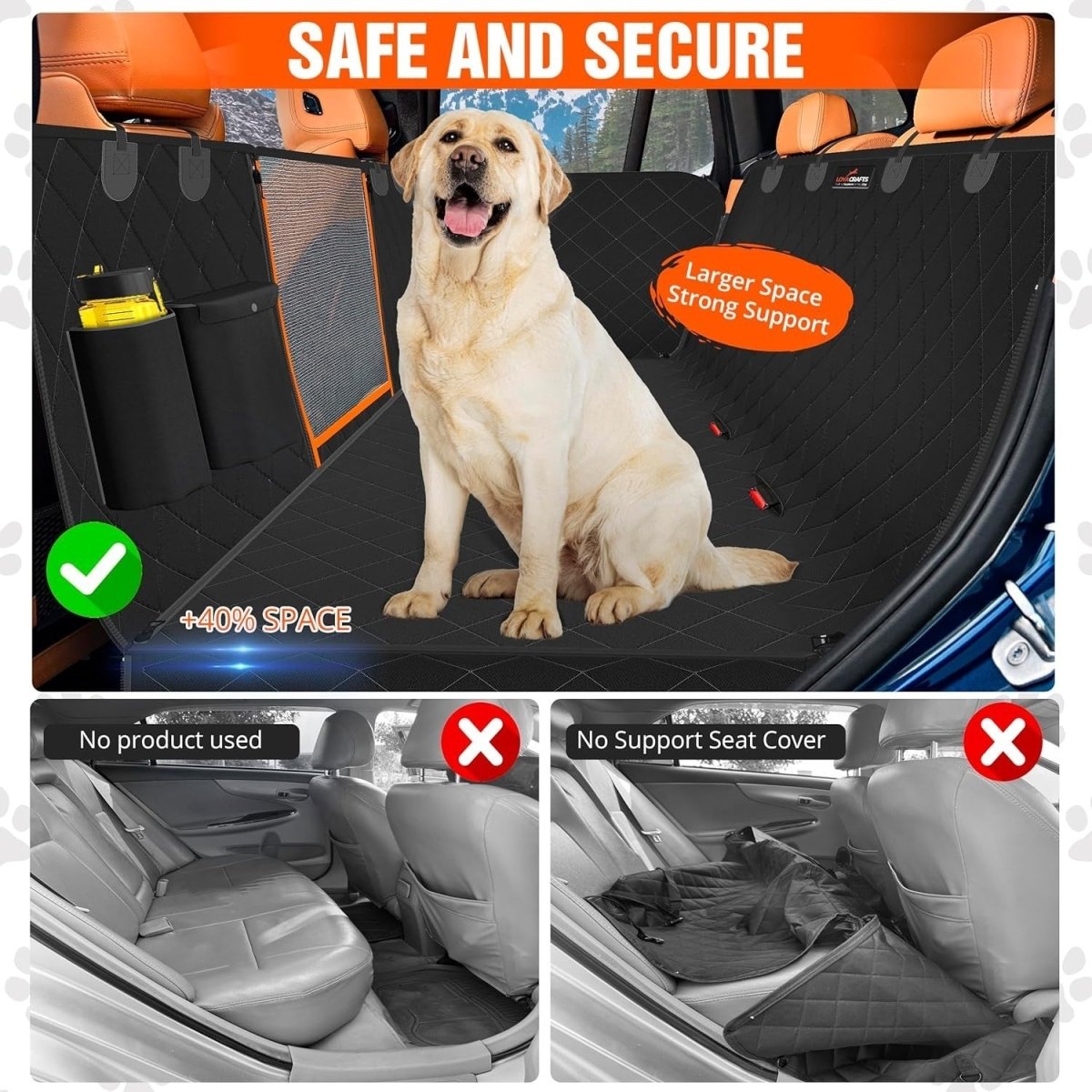 Waterproof Dog Car Seat Cover Hammock Mesh Window Rear Protector Black - Kwikley