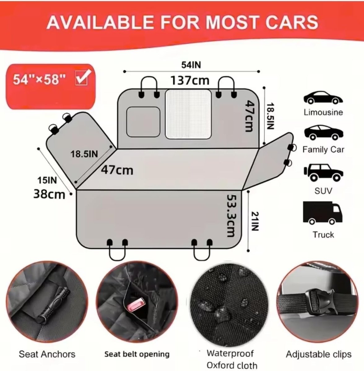 Waterproof Dog Car Seat Cover Hammock Mesh Window Side Flaps - Kwikley