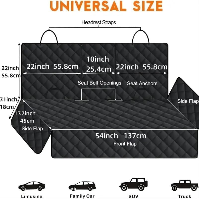 Waterproof Dog Car Seat Cover Hammock Rear Protector Isofix Fit - Kwikley