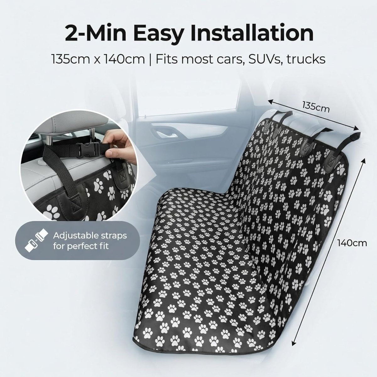 Waterproof Dog Car Seat Cover Hammock Rear Protector Non Slip 135x140cm - Kwikley