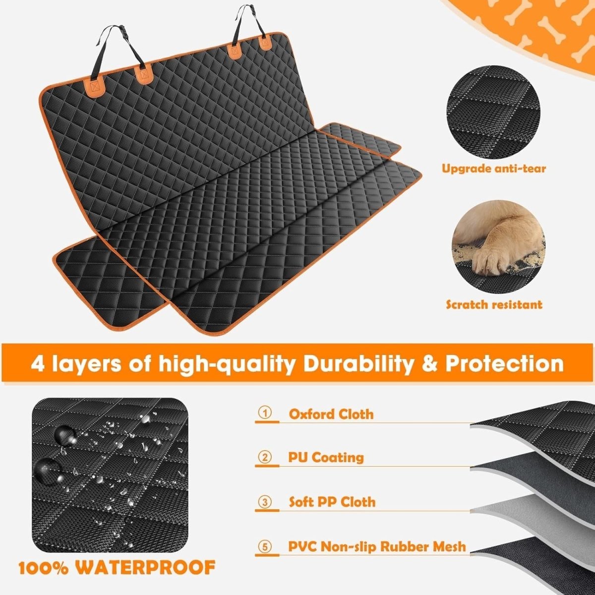 Waterproof Dog Car Seat Cover Hammock Rear Protector Non Slip Mat - Kwikley