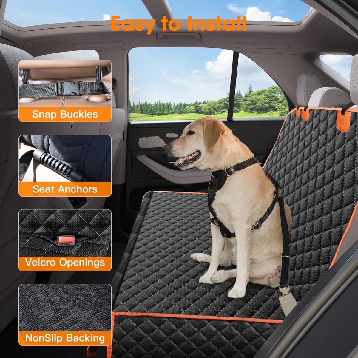 Waterproof Dog Car Seat Cover Hammock Rear Protector Non Slip Mat - Kwikley