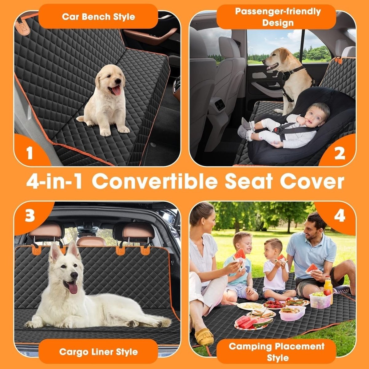 Waterproof Dog Car Seat Cover Hammock Rear Protector Non Slip Mat - Kwikley