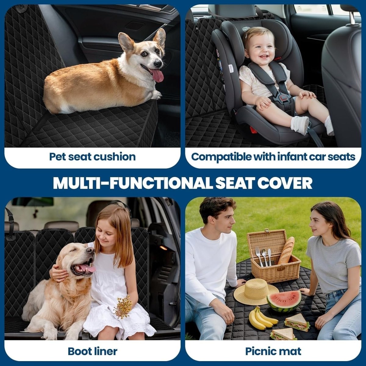 Waterproof Dog Car Seat Cover Non Slip Back Seat Protector SUV Cars - Kwikley