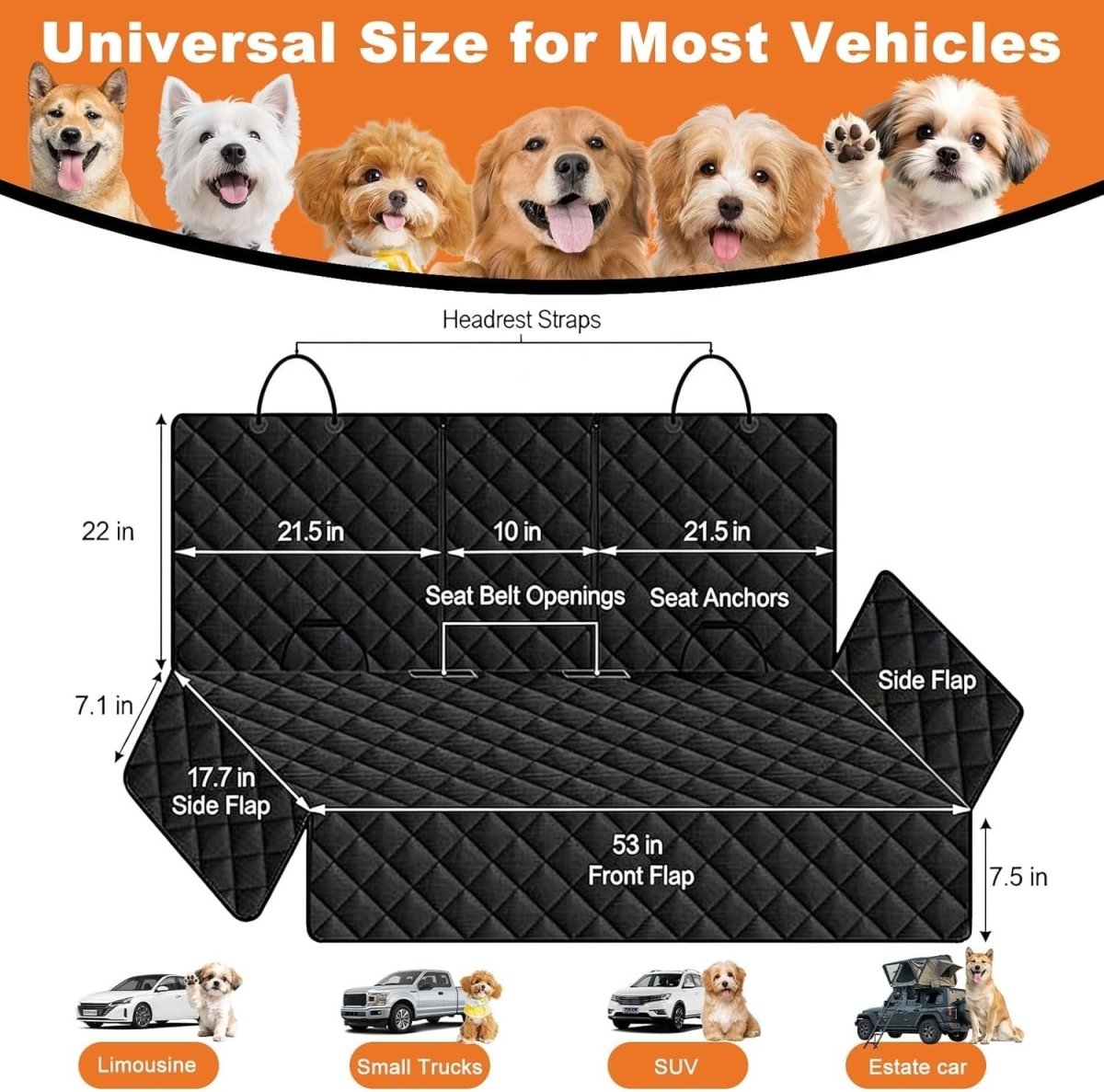 Waterproof Dog Car Seat Cover Rear Bench Protector Non Slip 135x118cm - Kwikley