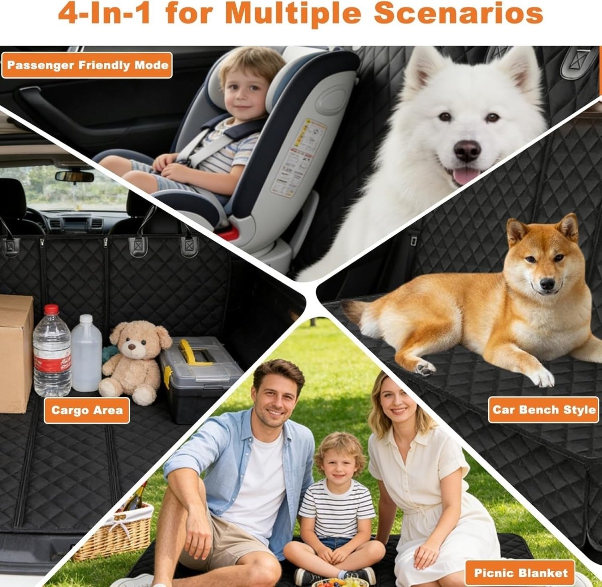 Waterproof Dog Car Seat Cover Rear Bench Protector Non Slip 135x118cm - Kwikley
