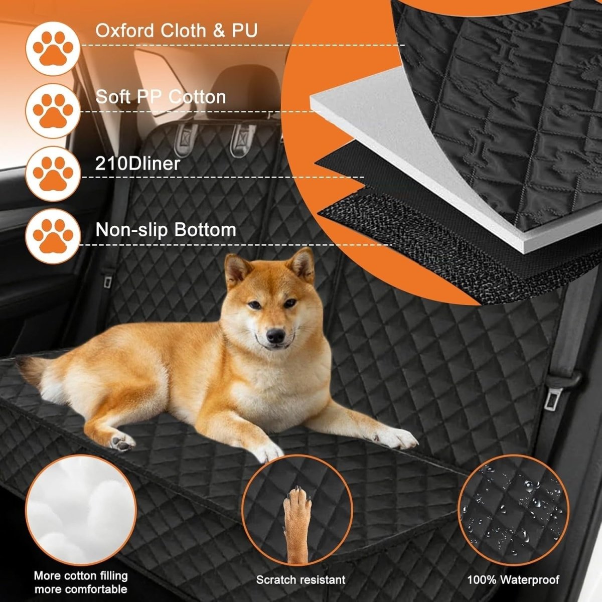 Waterproof Dog Car Seat Cover Rear Bench Protector Non Slip 135x118cm - Kwikley