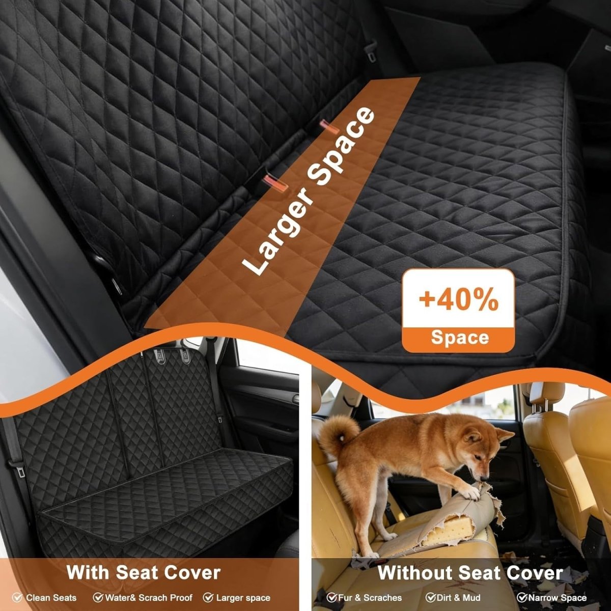 Waterproof Dog Car Seat Cover Rear Bench Protector Non Slip 135x118cm - Kwikley