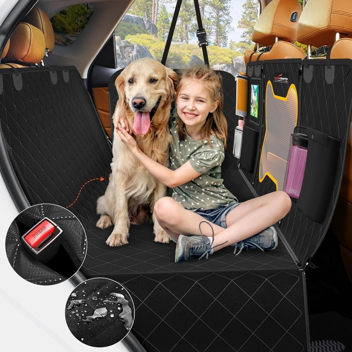 Waterproof Dog Car Seat Hammock Mesh Window Rear Seat Protector Black - Kwikley