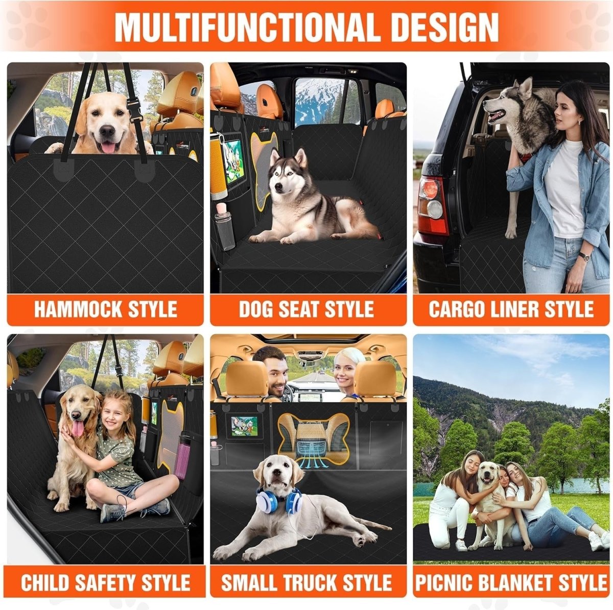 Waterproof Dog Car Seat Hammock Mesh Window Rear Seat Protector Black - Kwikley