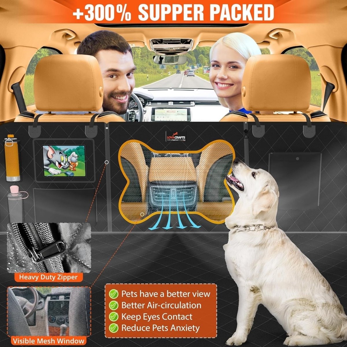 Waterproof Dog Car Seat Hammock Mesh Window Rear Seat Protector Black - Kwikley