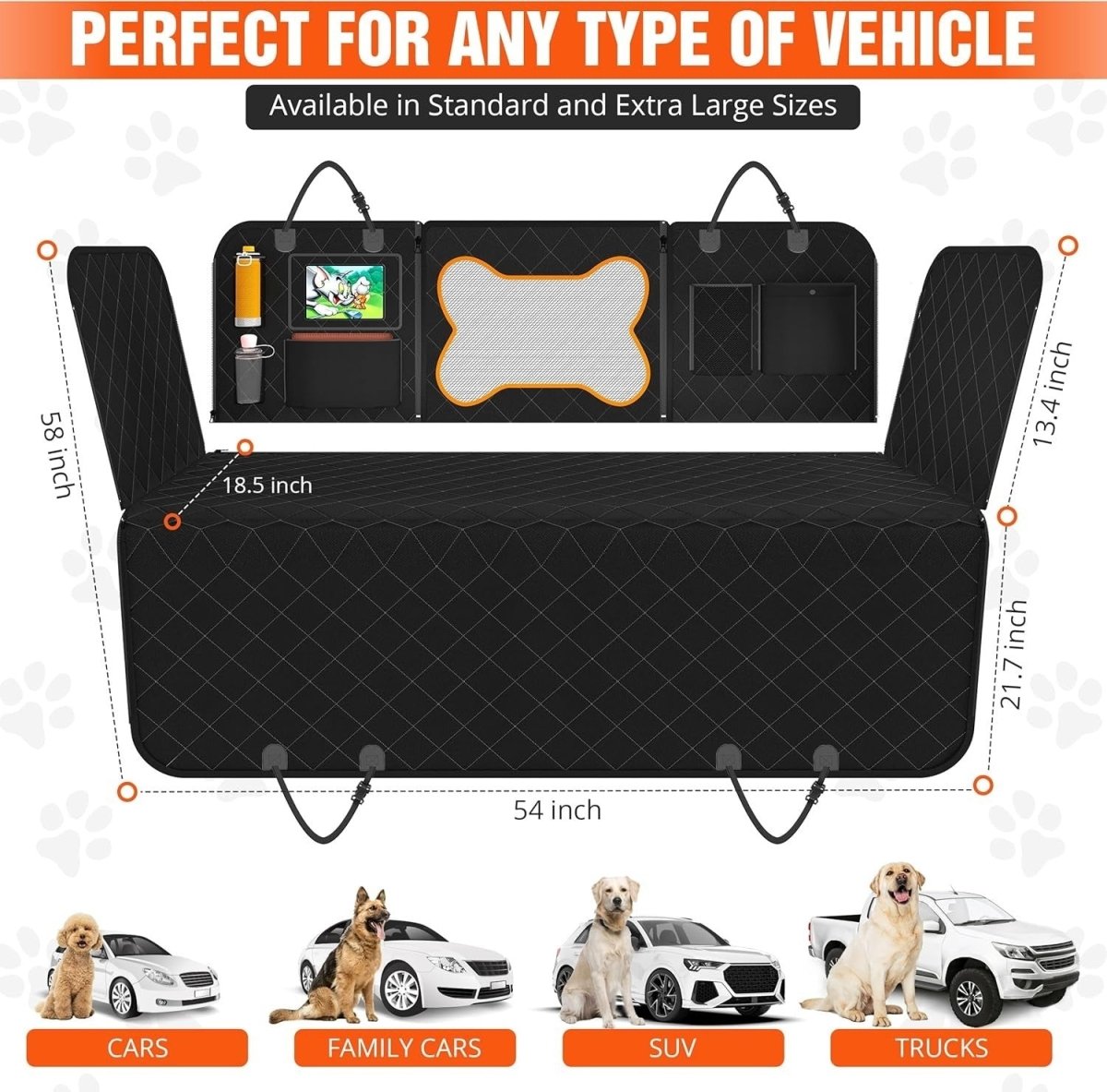 Waterproof Dog Car Seat Hammock Mesh Window Rear Seat Protector Black - Kwikley