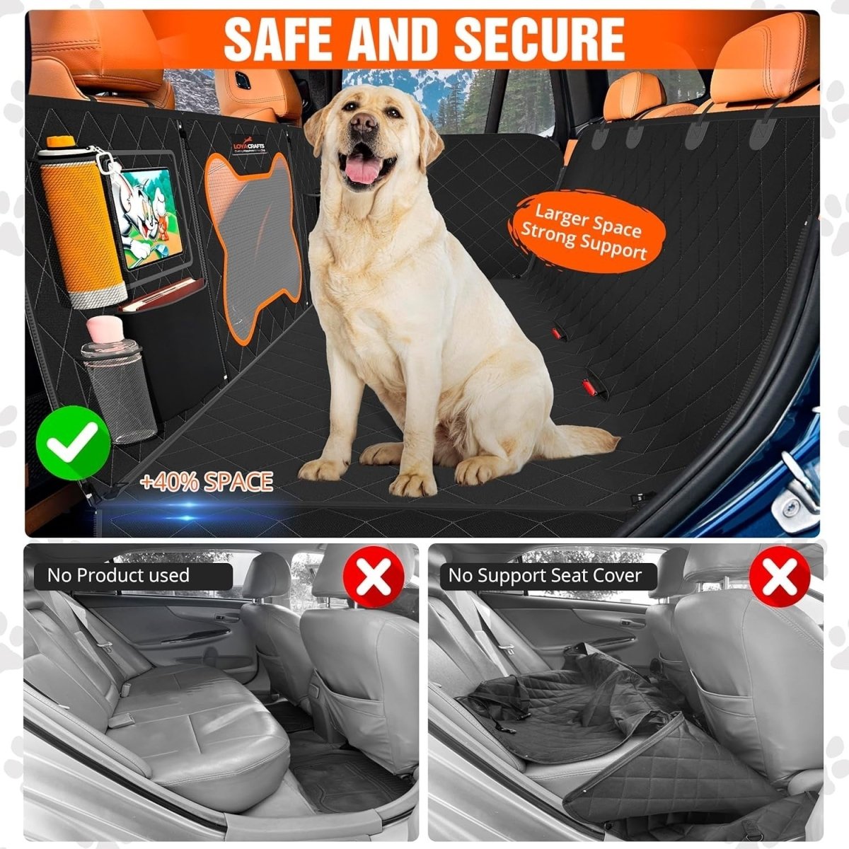 Waterproof Dog Car Seat Hammock Mesh Window Rear Seat Protector Black - Kwikley