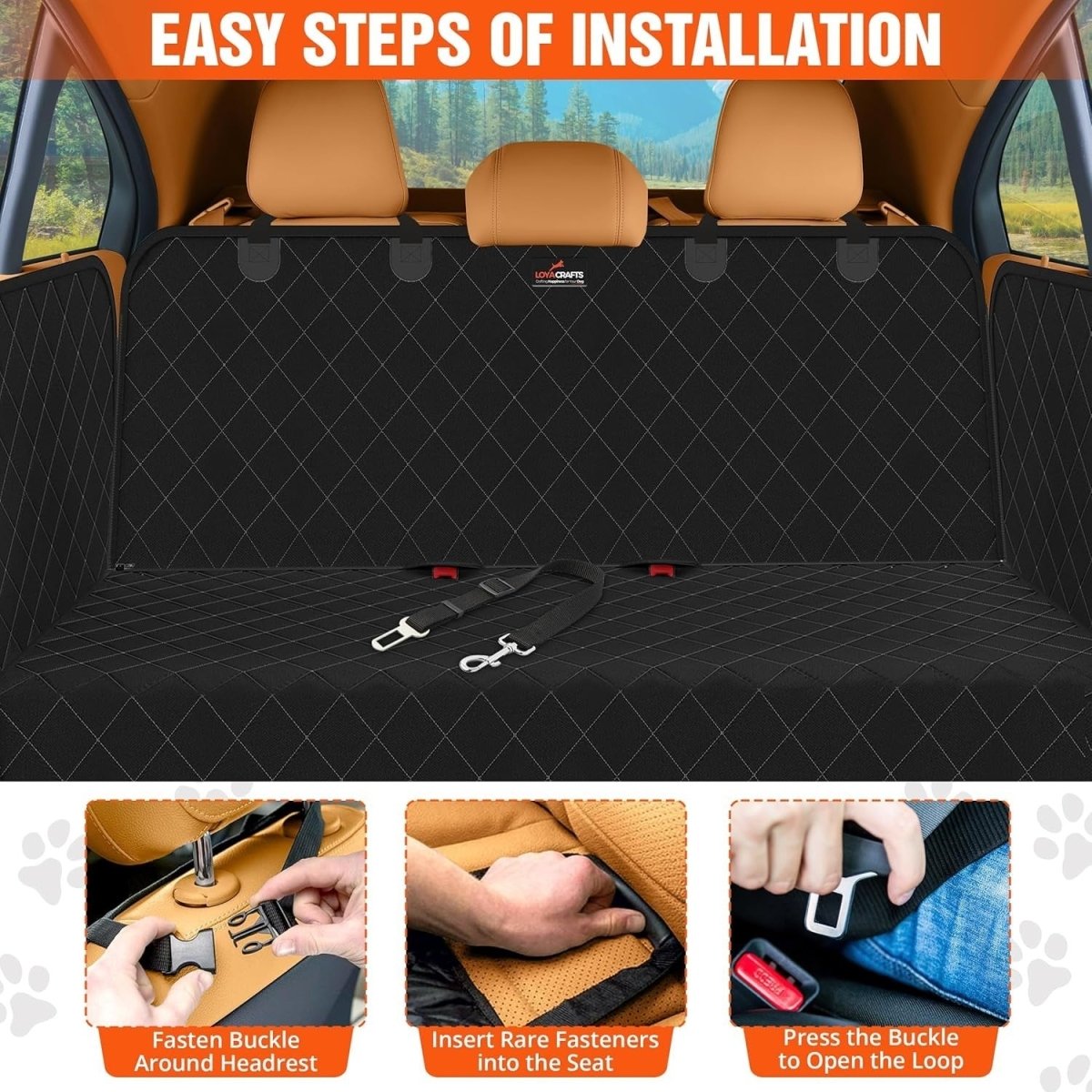 Waterproof Dog Car Seat Hammock Mesh Window Rear Seat Protector Black - Kwikley