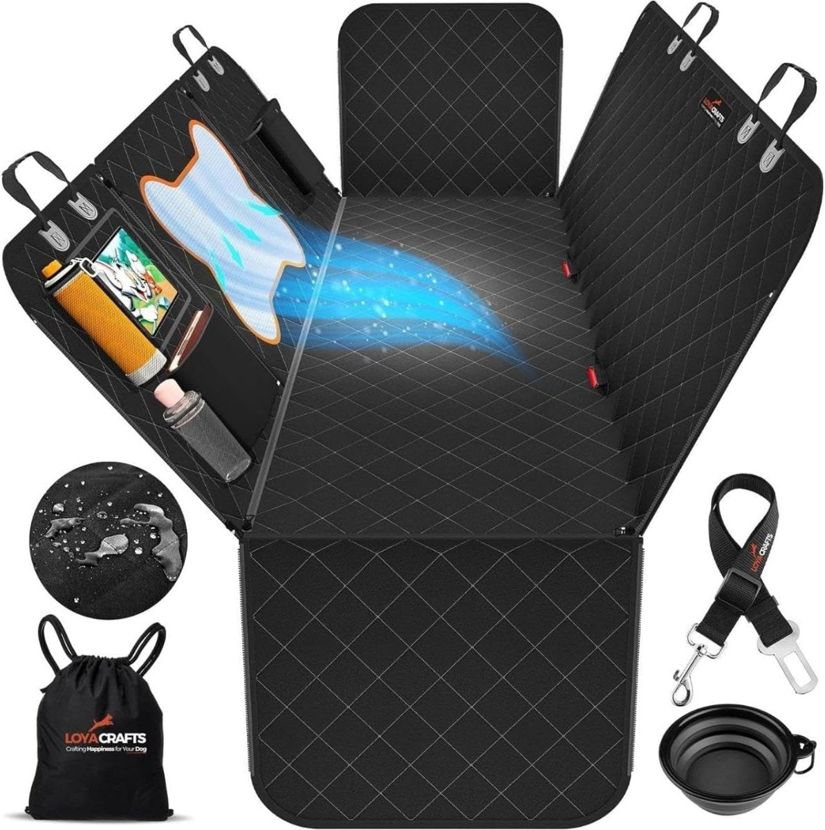 Waterproof Dog Car Seat Hammock Mesh Window Rear Seat Protector Black - Kwikley