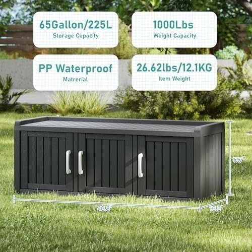 Waterproof Outdoor Shoe Storage Cabinet Bench 3 Door Resin Black - Kwikley
