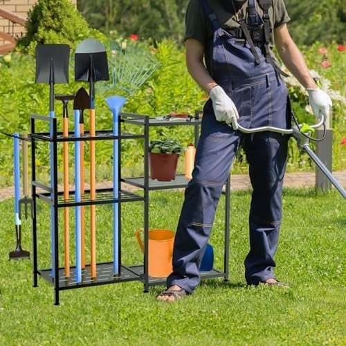 Weather - Resistant Tool Rack 84x30x80cm 35 Slots 3 - Tier Organizer on Wheels - Kwikley