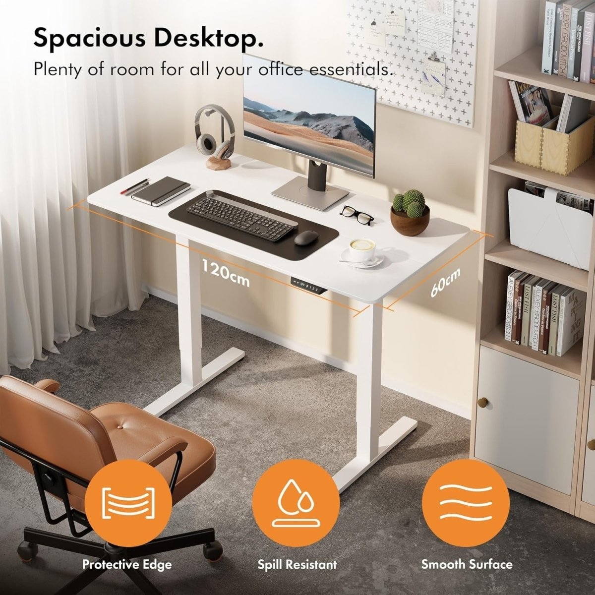 White 120x60cm Electric Standing Desk w/USB - C & Memory Height Control - Kwikley