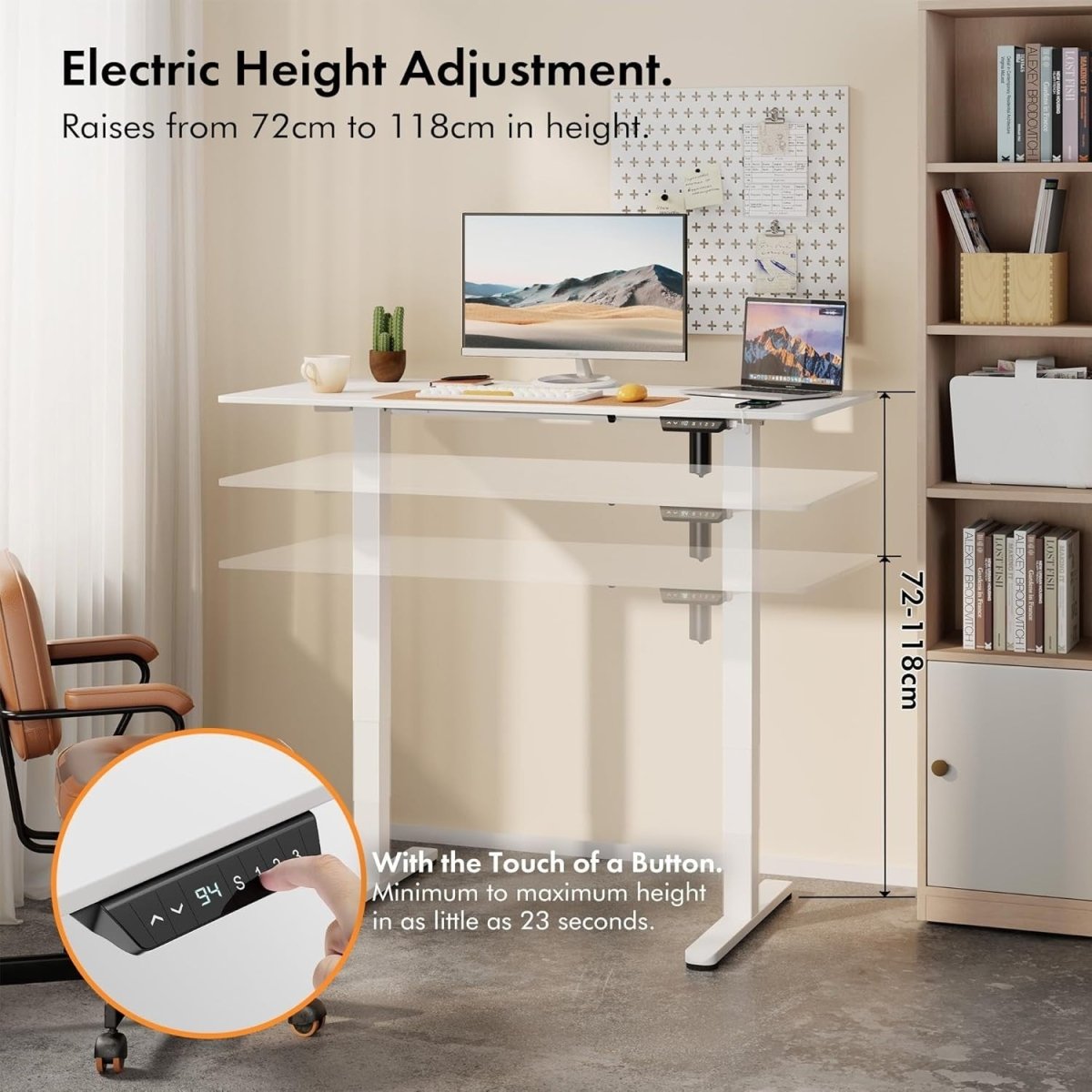White 120x60cm Electric Standing Desk w/USB - C & Memory Height Control - Kwikley