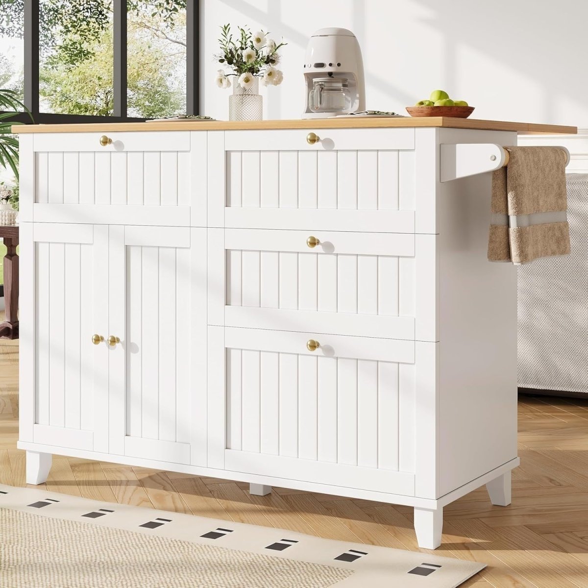 White 133cm Kitchen Island Cart Drop Leaf Table - Kwikley
