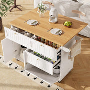 White 133cm Kitchen Island Cart Drop Leaf Table - Kwikley