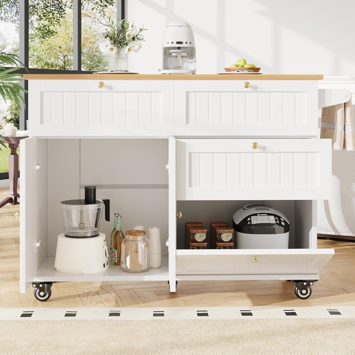 White 133cm Kitchen Island Cart Drop Leaf Table - Kwikley