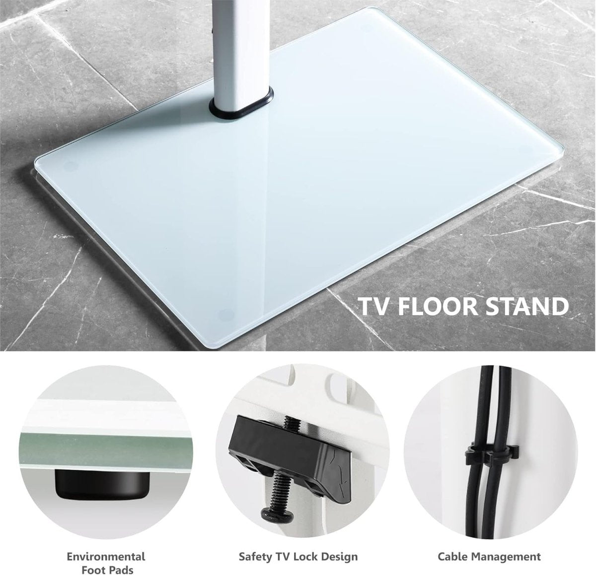White Adjustable Swivel TV Floor Stand for 32 - 60" Flat Screen TVs, 30kg - Kwikley