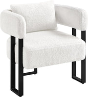 White Boucle Tub Accent Chair with Metal Legs & Lumbar Pillow - Kwikley