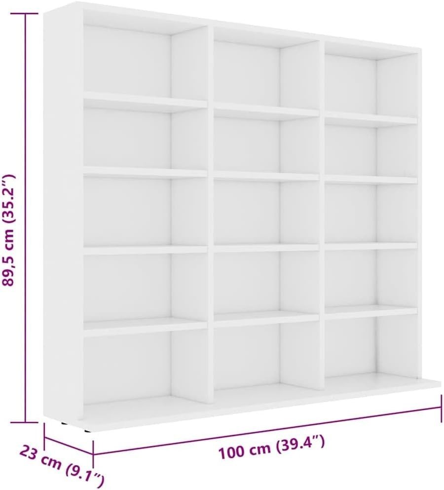 White CD DVD Storage Cabinet 15 Compartment Media Organizer Shelf Unit - Kwikley