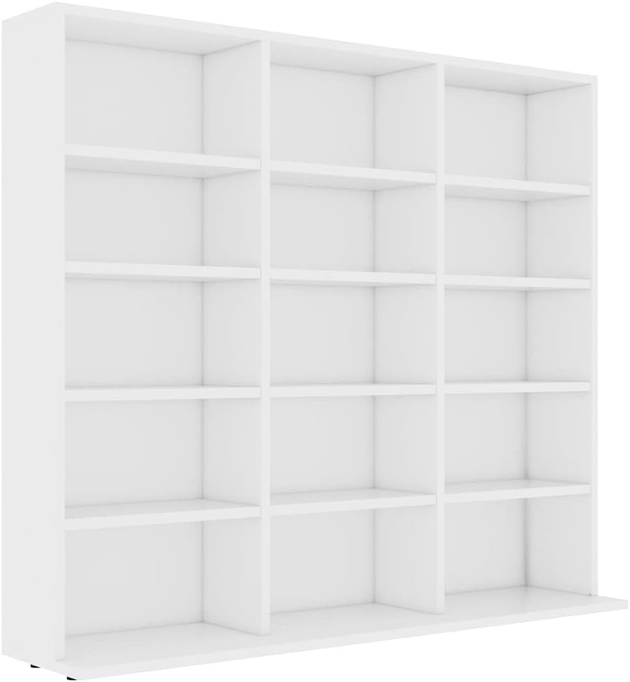 White CD DVD Storage Cabinet 15 Compartment Media Organizer Shelf Unit - Kwikley