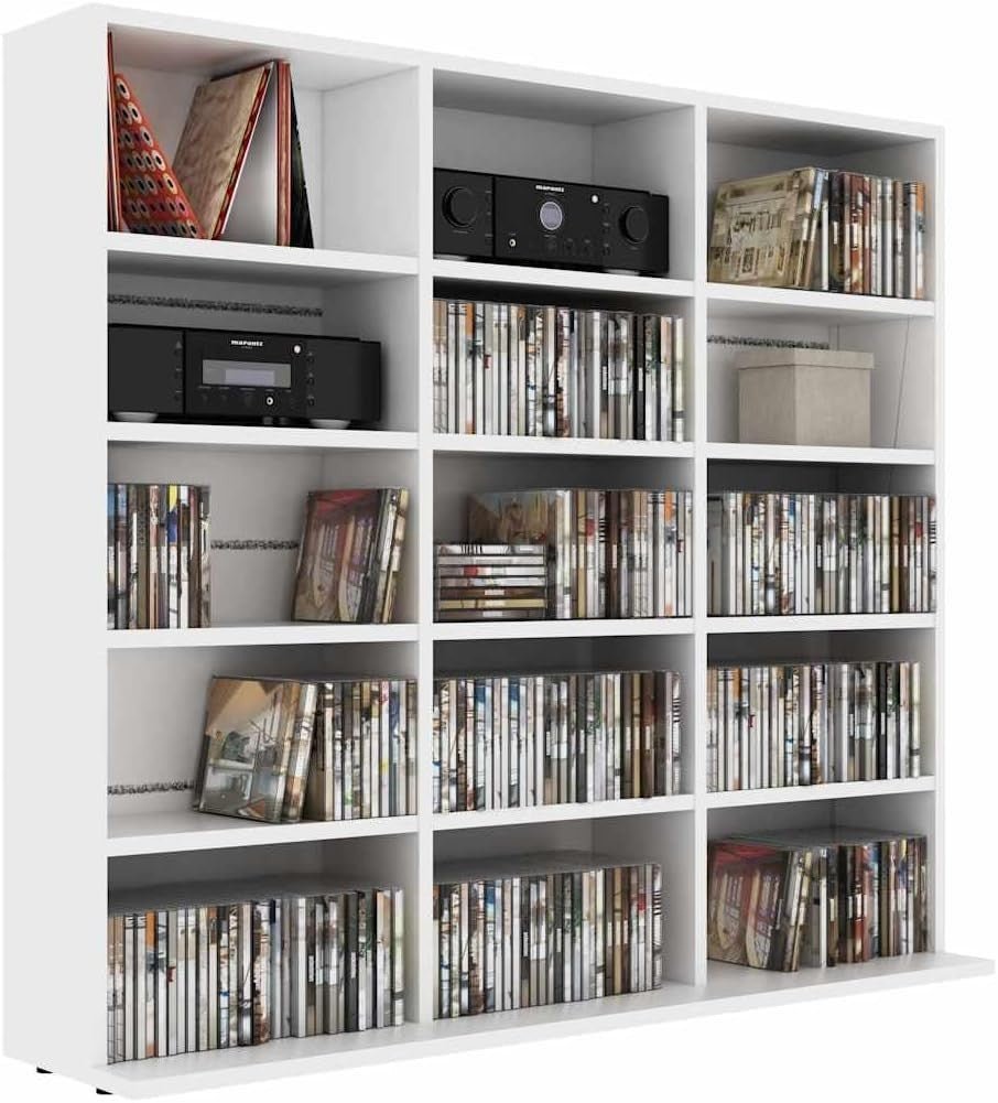 White CD DVD Storage Cabinet 15 Compartment Media Organizer Shelf Unit - Kwikley