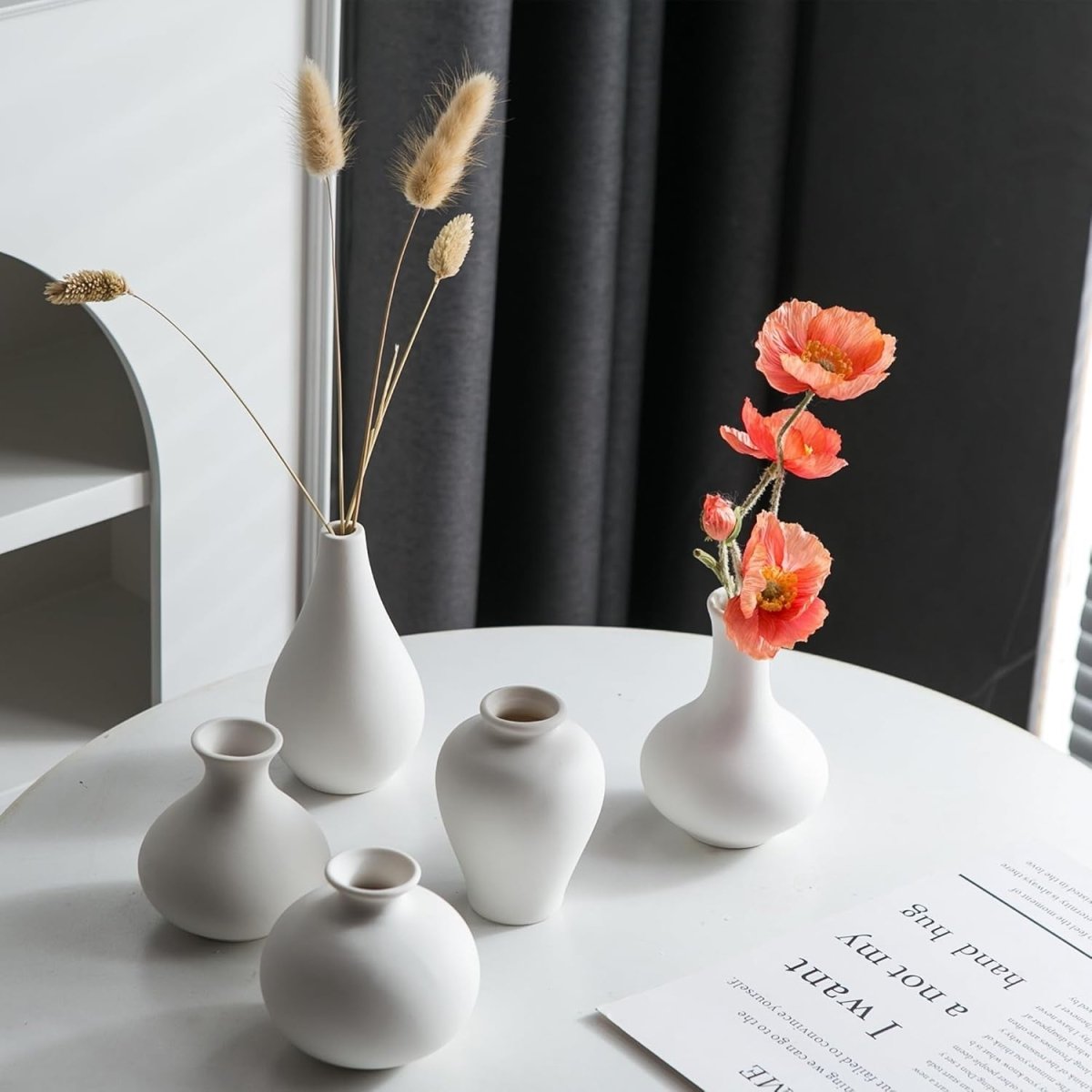 White Ceramic Bud Vase Set of 5 Mini Decorative Vases Modern Home Decor - Kwikley