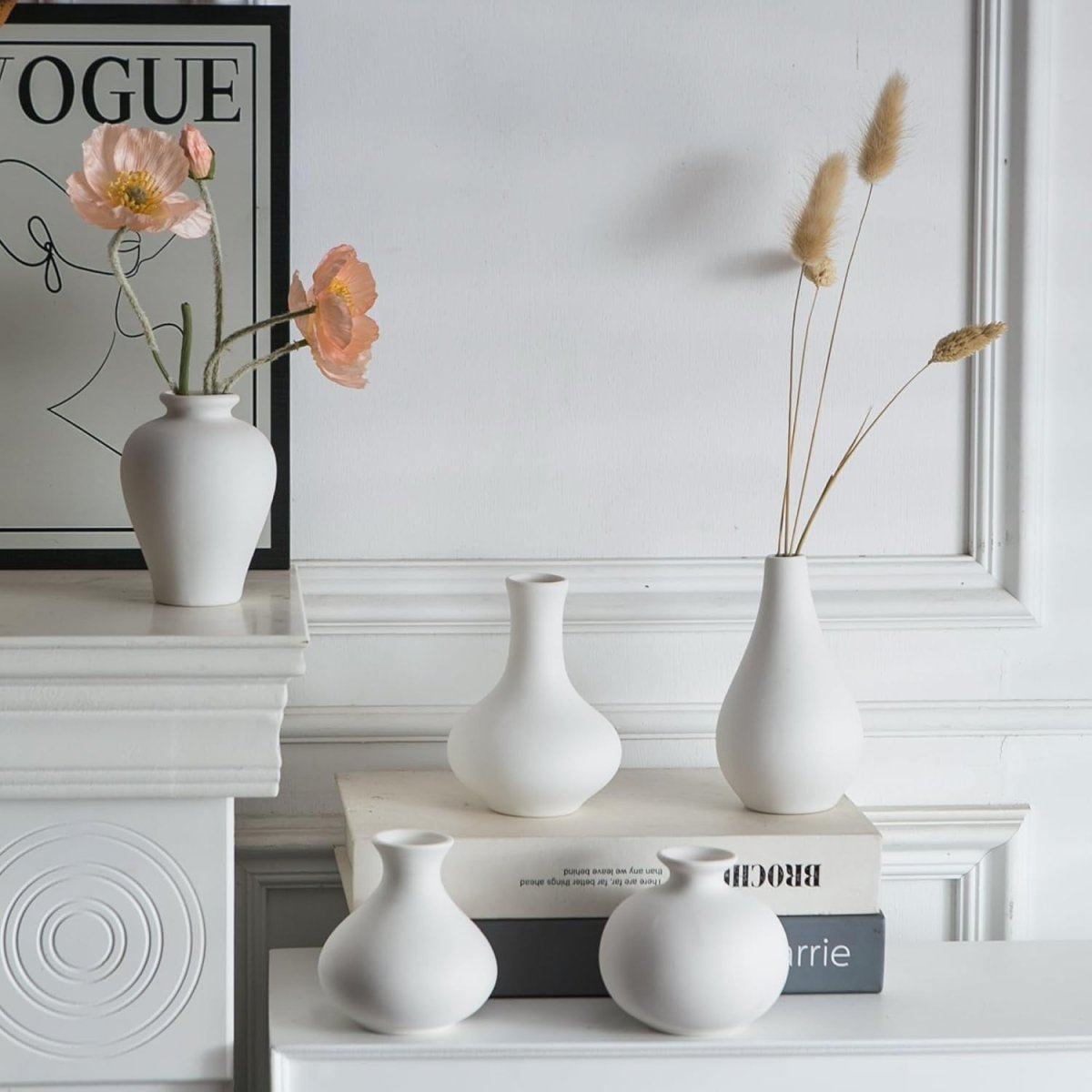 White Ceramic Bud Vase Set of 5 Mini Decorative Vases Modern Home Decor - Kwikley