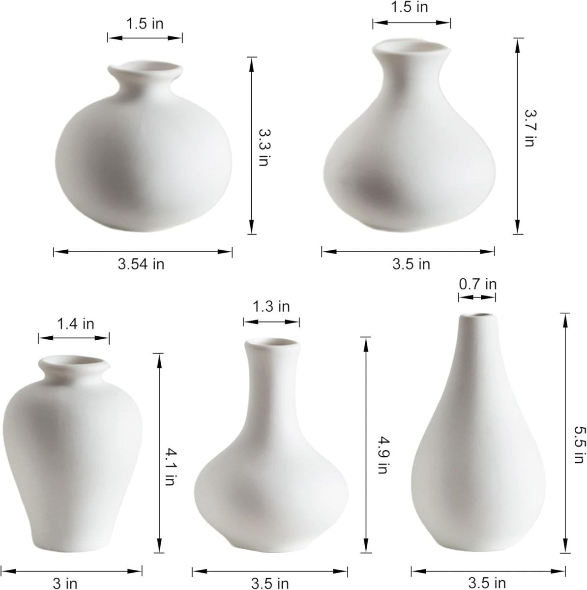 White Ceramic Bud Vase Set of 5 Mini Decorative Vases Modern Home Decor - Kwikley