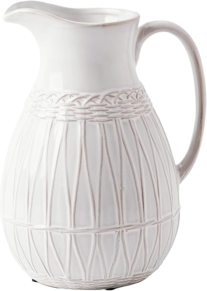 White Ceramic Pitcher Vase Farmhouse Jug Decor for Flowers Pampas 20cm - Kwikley