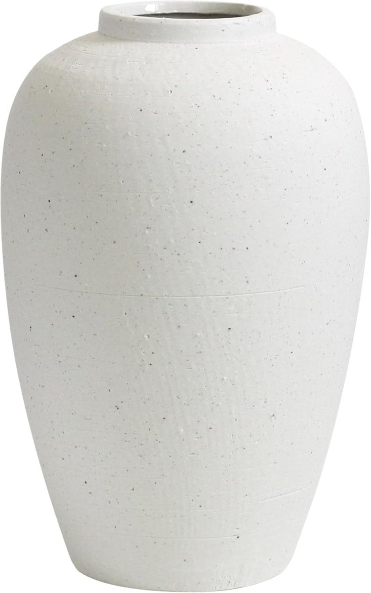 White Ceramic Vase 25cm Textured Modern Flower Vase Home Decor Centrepiece - Kwikley