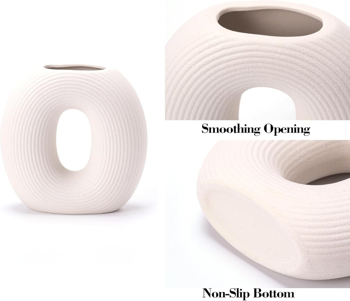 White Ceramic Vase Set of 3 Modern Home Decor Sculptural Table Ornaments - Kwikley