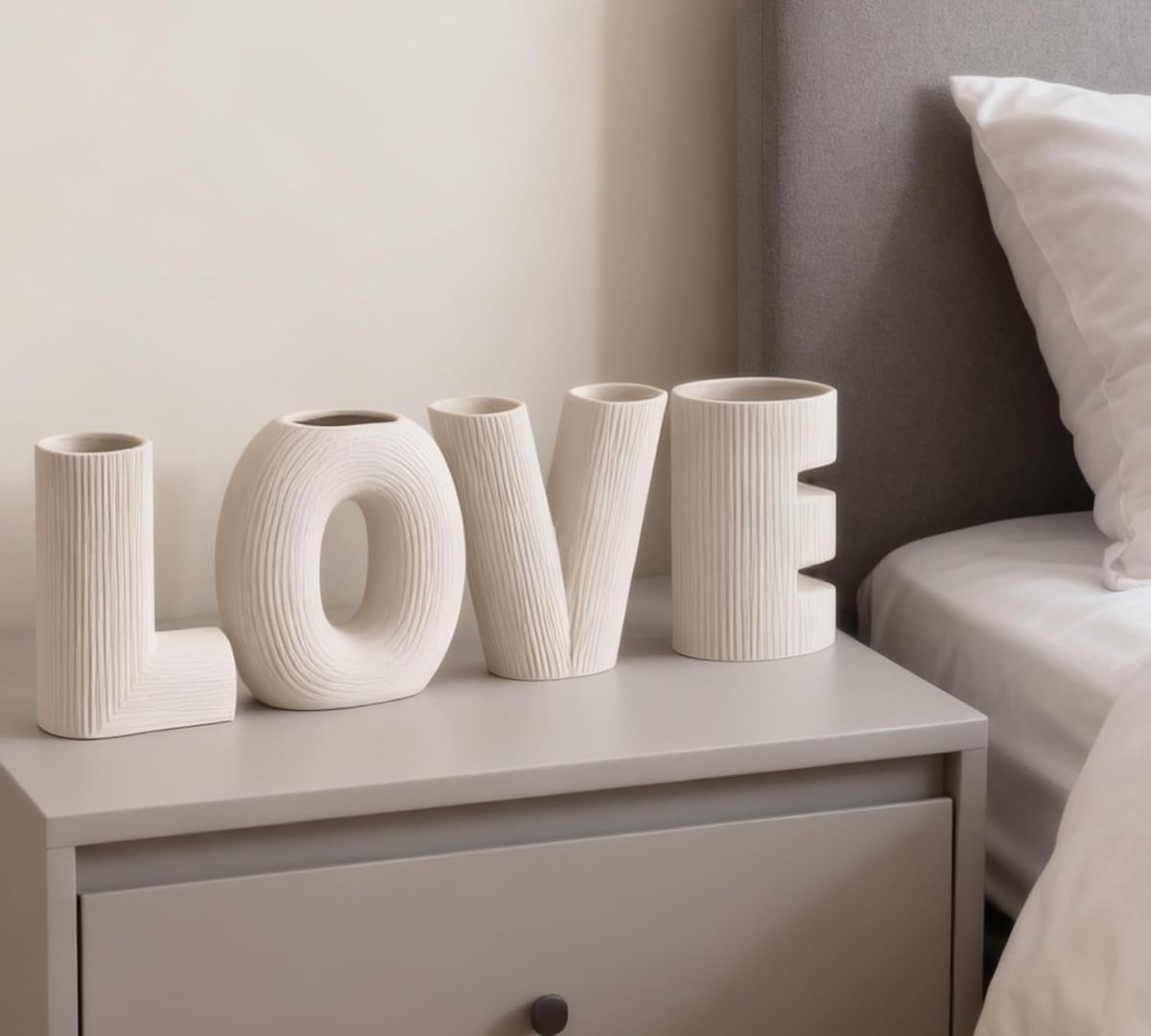 White Ceramic Vase Set of 3 Modern Home Decor Sculptural Table Ornaments - Kwikley