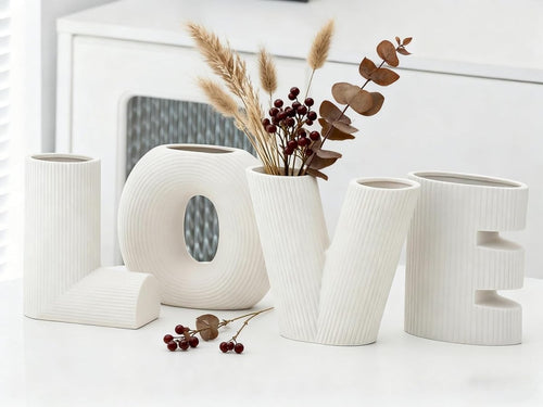White Ceramic Vase Set of 3 Modern Home Decor Sculptural Table Ornaments - Kwikley