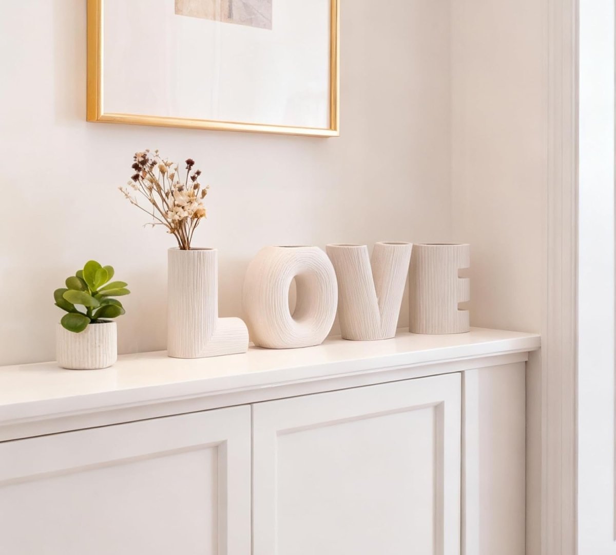 White Ceramic Vase Set of 3 Modern Home Decor Sculptural Table Ornaments - Kwikley