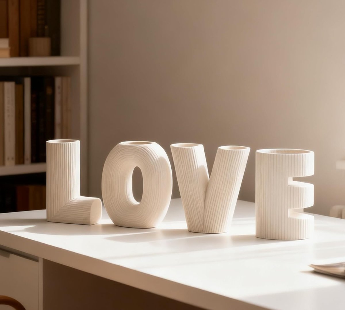 White Ceramic Vase Set of 3 Modern Home Decor Sculptural Table Ornaments - Kwikley